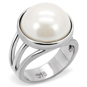 16MM WHITE PEARL STAINLESS STEEL RING-6 sizes